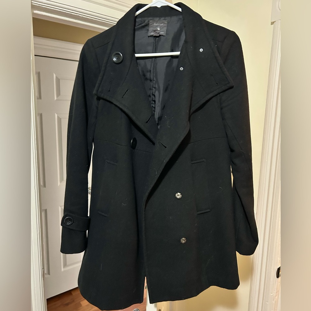 Forever 21 black pea coat, size medium